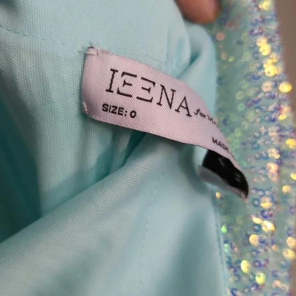 Ieena For Mac Duggal Gown Womens Size 0 Icey Blue Dress Sequined One Shoulder - Picture 11 of 15